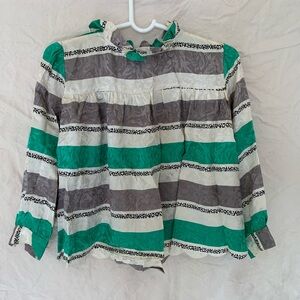 Striped Green and Gray Women's Top